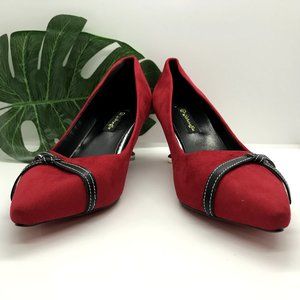 Qizhonglu Women Red Fashion Classic Pointed Toe Kitten Heel Pumps